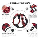 PoyPet No Pull Dog Harness, [Release at Neck] Reflective Adjustable No Choke Pet Vest with Front & Back 2 Leash Attachments, Soft Control Training Handle, Plaid(Checkered Red, XL)