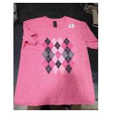 Retro Argyle Plaid Pattern Design in Shades of Pink & Grey T-Shirt Pink Medium