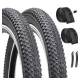 20-inch Mountain Bike Tires Set: Hycline 2-Pack 20x2.125 inch (57-406mm) Folding Replacement Puncture-Resistant Bicycle Tires and Pair 20-inch Inner Tubes with Tire Levers for MTB Off-Road Bike