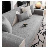 vctops Boho Geometric Embroidery Couch Cover Soft Cotton Quilted Anti Slip Sectional Couch Covers Washable Sofa Slipcover for Dogs, Children, Pets Furniture Protector (Grey,43x63)