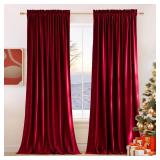 NICETOWN Christmas Red Velvet Blackout Curtains 84 inches Long 2 Panels for Bedroom, Wall Decor Soundproof Privacy Protection Panels for Home Theatre/Film Room/Stage (Rod Pocket Design)