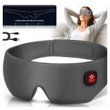 Silk Cordless Heated Eye Mask, Washable Sleep Mask Warm Compress Mask Soft Pressure Free Shade Blindfold Electric Eye Heating Pad for Blepharitis Sinus Stye Gifts for Men Women (Grey)