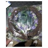 Jusdreen 20 Inch LED Lavender Wreath with Butterflies, Floral Decor for Front Door, Farmhouse Wedding, Spring Summer and Christmas Holiday Decorations