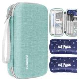 suzamed Insulin Cooler Travel Case,EVA Insulation Travel Medicine Kit with 2 Ice Packs for Diabetes Care,Insulin Pen and Other Diabetic Supplies (Green)