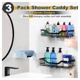OMAIRA 3-Pack Shower Caddy with Soap Holder, Adhesive Rustproof No-drill Strudy Loading Inside Shower Organizer Shelves Rack Storage Bathroom Organization for Smooth Wall Glass Tile, Black (Large) NO 