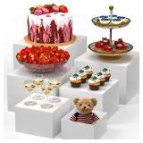 VANITURE 3 PCS Buffet Risers, Large Food Risers for Buffet Table, Display Stand Shelf for Party, Catering, Jewelry & Collectibles, White Acrylic Nesting Boxes for Food Display