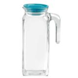 Bormioli Rocco Glass Frigoverre Jug With Teal Airtight Lid, 1 Liter, Pitcher With Hermetic Sealing, Easy Pour Spout Handle For Water, Juice, Iced Coffee & Iced Tea.