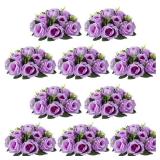 NUPTIO Artificial Flower Centrepieces for Tables - 10 Pcs Lilac Fake Flowers Roses Balls 9.5in Diameter - Silk Faux Rose Arrangement for Wedding Party Centerpiece Table Decor