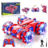 Punieayi Spider Remote Control Car, 2.4Ghz RC Cars with Headlight Double Sided Off-Road 360° Rotating Rechargeable 4WD RC Stunt Car Indoor Outdoor Spider Toys for Boys 4-6 5-7 8-13