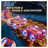 Punieayi Spider Remote Control Car, 2.4Ghz RC Cars with Headlight Double Sided Off-Road 360° Rotating Rechargeable 4WD RC Stunt Car Indoor Outdoor Spider Toys for Boys 4-6 5-7 8-13