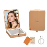 PDOZV LED Lighted Makeup Mirror with 3X Magnification, Portable Folding Compact Dual-Sided, Travel Pocket and Purse Mirror Size, Perfect for Desk Dorm, Office & Vanity Use (Solid Color)