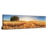 Sunset Forest Wall Art Nature Wheat Field Landscape Canvas Print, 14x48
