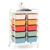 10-Drawer Rolling Storage Cart with Multicolored Bins