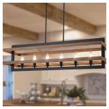 Farmhouse 6-Lights Faux Wood Grain & Black Iron Chandelier