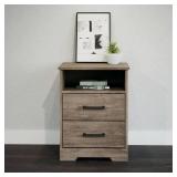 Prepac Rustic Ridge Farmhouse Nightstand with 2 Drawers and Open Shelf Brown
