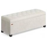 SONGMICS Velvet Storage Ottoman Bench, 15.7 x 43 x 15.7 Inches, Cream White