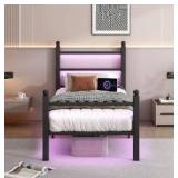 Twin Bed Frame with Headboard and Footboard, Black