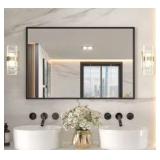LOAAO 48X32 Black Rectangle Bathroom Mirror, Black
