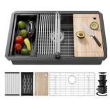 KICHAE 33-inch Black Undermount Kitchen Sink Set -Black Stainless Steel