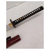 Japanese Katana with Red Scabbard and Vermillion Stone Eyes