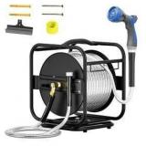 Fatazoii Stainless Steel Garden Hose on Metal Reel Frame