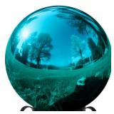 v2croft 12 Inch Stainless Steel Gazing Globe, Hollow Ball Mirrored Surface Polished Shiny Sphere,Garden Stainless Steel Gazing Ball for Outdoor Lawn Pond Yard Ornament (Light Blue)
