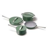 Caraway Home 12pc Cookware Box Set Sage: Nonstick Ceramic, Stainless Steel Handles, Induction Compatible, Pot Lid Organizer