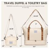 WOOMADA Weekender Overnight Bag for Women, Shoulder Travel Duffel with Shoes Compartment,Gym Bag with Toiletry Bag Large Size(beigeandbrown)