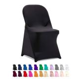 Peomeise Stretch Spandex Folding Chair Cover for Wedding Party Dining Banquet Event (Black,12pcs)