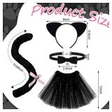 Haull 8 Pcs Halloween Kitten Cat Costume Accessories Girl Cat Ear Tail Gloves Bell Choker Necklace Tights Skirt Calf Sleeves (Black and Pink,M)