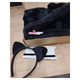 Haull 8 Pcs Halloween Kitten Cat Costume Accessories Girl Cat Ear Tail Gloves Bell Choker Necklace Tights Skirt Calf Sleeves (Black and Pink,M)