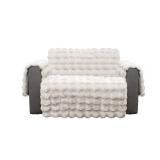 Snugglesinto Plush and Fuzzy Shaggy Couch Cover, Dog Pad Faux Fur Sofa Cover, Water Resistant Slipcover, Non-Slip Furniture Protector for Kids,Dogs,Cats.(White-Bubble, Medium Loveseat)