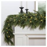 6FT Artificial Cedar Christmas Garland with 120 LED Lights - Real Touch Winter Pine Garland, Green Artificial Greenery Garland for Table, Mantle, Wall, Indoor, Outdoor Christmas Decorations