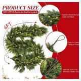 6FT Artificial Cedar Christmas Garland with 120 LED Lights - Real Touch Winter Pine Garland, Green Artificial Greenery Garland for Table, Mantle, Wall, Indoor, Outdoor Christmas Decorations