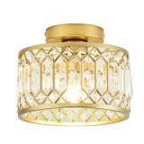 Rpzloila Crystal Ceiling Light, Modern Semi Flush Mount Ceiling Light, Gold Crystal Chandelier for Kitchen Bedroom Bathroom Entryway (Bulb not Included)