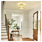 Rpzloila Crystal Ceiling Light, Modern Semi Flush Mount Ceiling Light, Gold Crystal Chandelier for Kitchen Bedroom Bathroom Entryway (Bulb not Included)