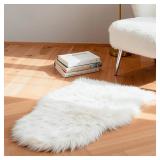 linmopm Faux Fur Rug Sheepskin Shag Fluffy Fuzzy White 2x3 ft Small Rugs for Bedroom Bedside Bed Floor Living Room Plush High-Density Cushion Carpet Super Sofa Cover