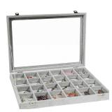 Stratalife Velvet Jewelry Organizer 24 Grid Jewelry Tray with Clear Glass Lid Display Showcase Storage Organizer Box for Earring Necklace Rings Dice Gray (24 Grids)