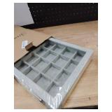 Stratalife Velvet Jewelry Organizer 24 Grid Jewelry Tray with Clear Glass Lid Display Showcase Storage Organizer Box for Earring Necklace Rings Dice Gray (24 Grids)