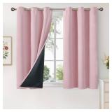 YoungsTex Short 100percent Blackout Curtains 40 Inch Length for Small Window, Light Pink Thermal Insulated Black Out Drapes with Grommet Privacy for Kids Girl Bedroom, 2 Panels, 42 X 40 Inch