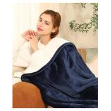 ESTINGO Heated Throw Blanket Electric Blanket, 50\x60\in Heating Blanket with 5 Heating Levels and 4 Hours Auto Off, Reversible Flannel Sherpa Electric Throw Blanket with OverHeat Protection, Navy Blu