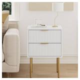 Masupu Nightstand,Mid-Century Modern Bedside Table with 2 Storage Drawer,Small Gold Frame Side End Table for Bedroom,Living Room, White