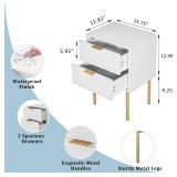 Masupu Nightstand,Mid-Century Modern Bedside Table with 2 Storage Drawer,Small Gold Frame Side End Table for Bedroom,Living Room, White