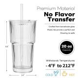 TUZAZO 20 Oz Glass Tumblers with Lids and Straws - 4 Pack Ribbed Glass Iced Coffee Cup with Straw and Lid, Thicken Glasses, Ideal for Smoothieds, Cocktails, and Juices