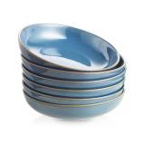 Selamica Ceramic 8 inch Pasta Bowls, 26 Ounce Large Serving Bowl Porcelain Salad Bowls, Dishwasher Microwave Safe, Set of 6(Ceylon Blue)
