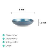 Selamica Ceramic 8 inch Pasta Bowls, 26 Ounce Large Serving Bowl Porcelain Salad Bowls, Dishwasher Microwave Safe, Set of 6(Ceylon Blue)