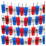 Bokon 48 Pcs Veterans Day Patriotic Plastic Cups Bulk with Lid and Straw 24 oz Reusable American Flag Tumbler Veterans Gifts for Memorial Day Military Retirement Gifts Veteran Party Thank You Supplies