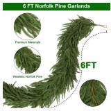 6 FT Christmas Norfolk Pine Garland, Realistic Greenery Artificial Garland for Indoor Outdoor Door Porch Fireplace Wall Staircase Holiday Christmas Decor