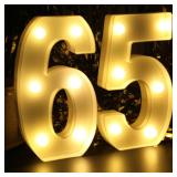 H: 8.26 Inches Light Up Numbers 65 Centerpieces Table Sign, Happy 65th Birthday Decorations for Women, 65th Party Decor for Men, 65 Year Old Birthday Supplies Gifts for Her and Him