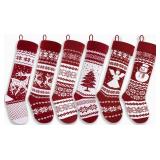 Starry Dynamo 26-Inch Extra Long Nordic Style Knitted Christmas Stockings in BurgundyWhite for Stuffers and Mantel, Wall, and Staircase Decoration